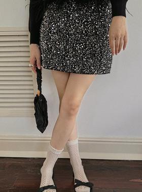 TOP家 星光璀璨 法式浪漫复古重工钉珠银河满天星羊毛半身裙2023