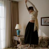 法式 TOP家 时髦经典 复古优雅腰部立体剪裁记忆丝百褶过膝半身裙