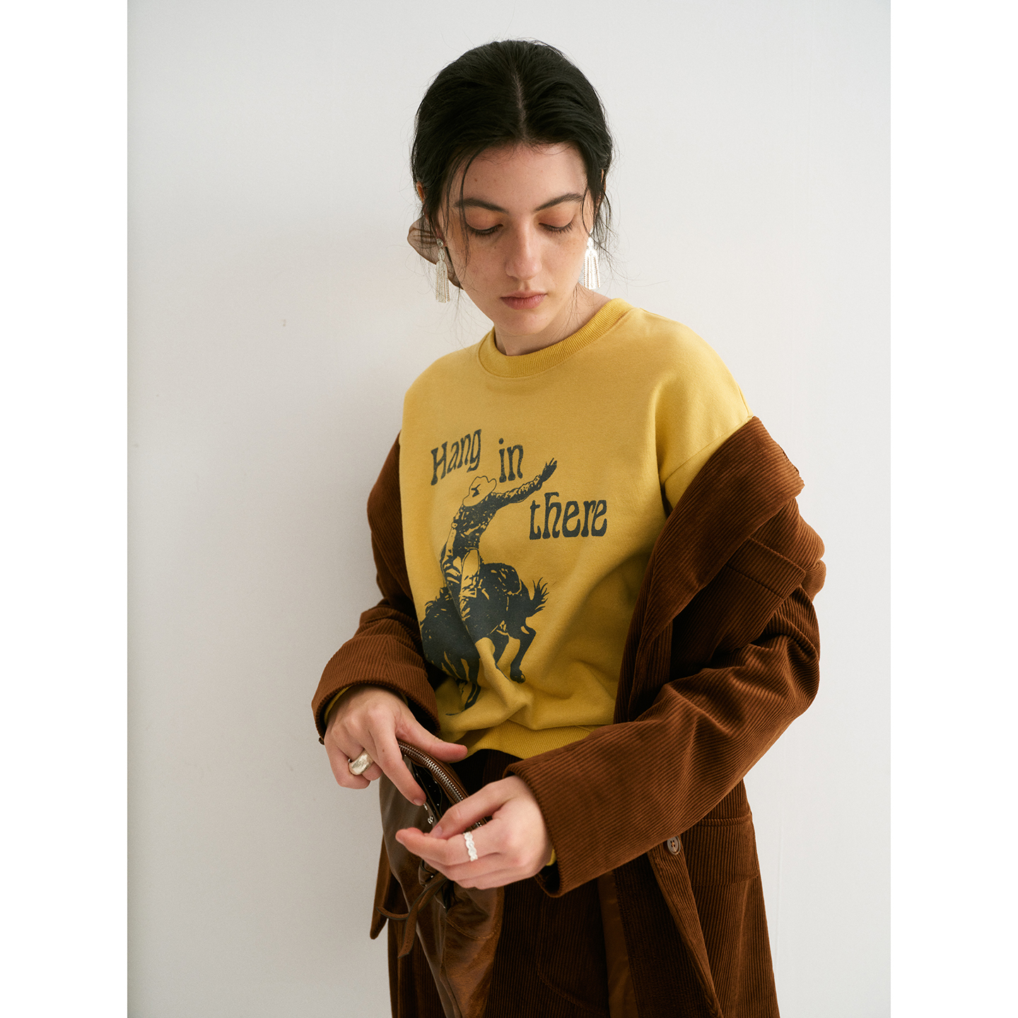 TOP家 Brave spirit 法式复古休闲经典落肩撞色游牧印花圆领卫衣