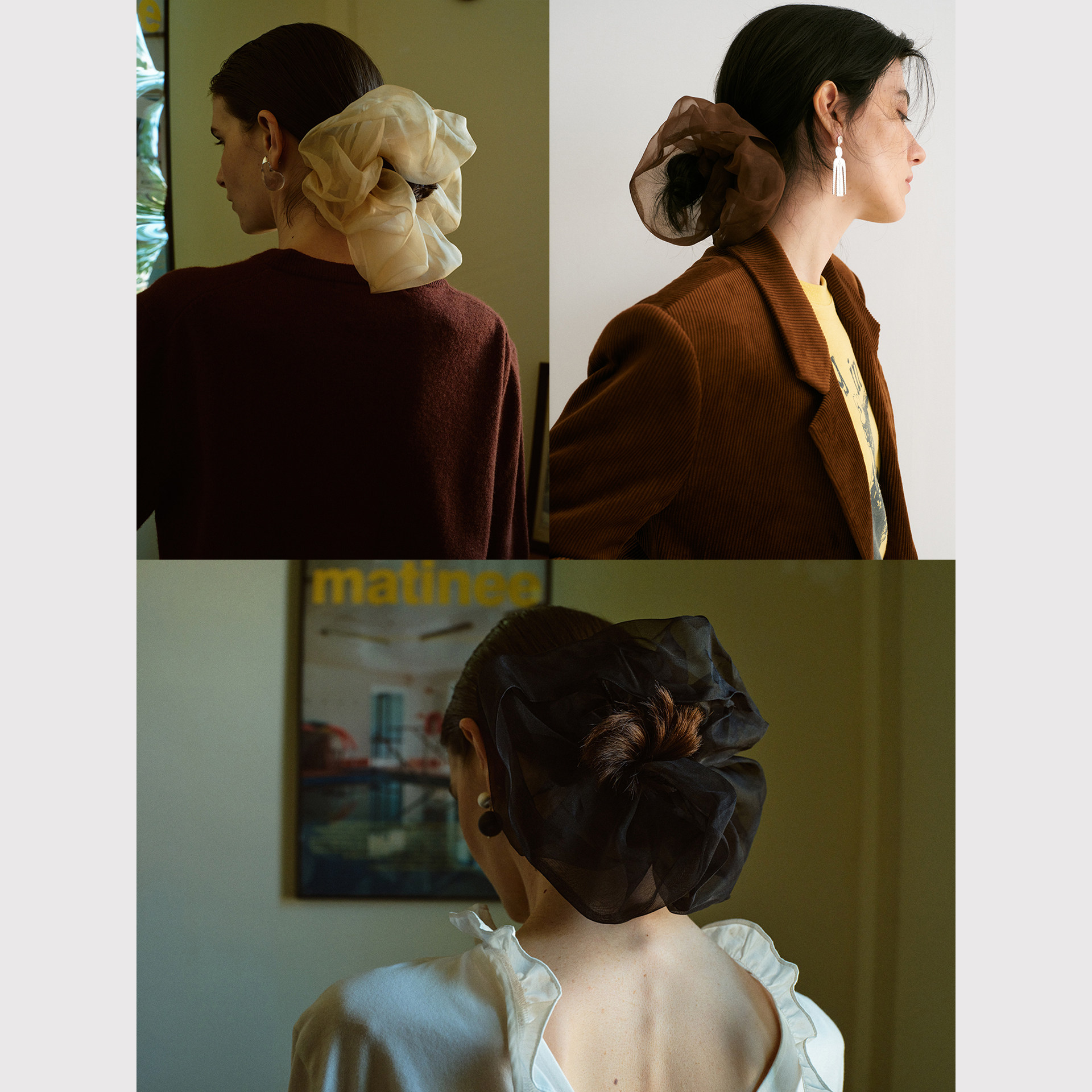 TOP家 年度爱用 法式浪漫复古 真丝欧根纱简约高质感超大直径发圈