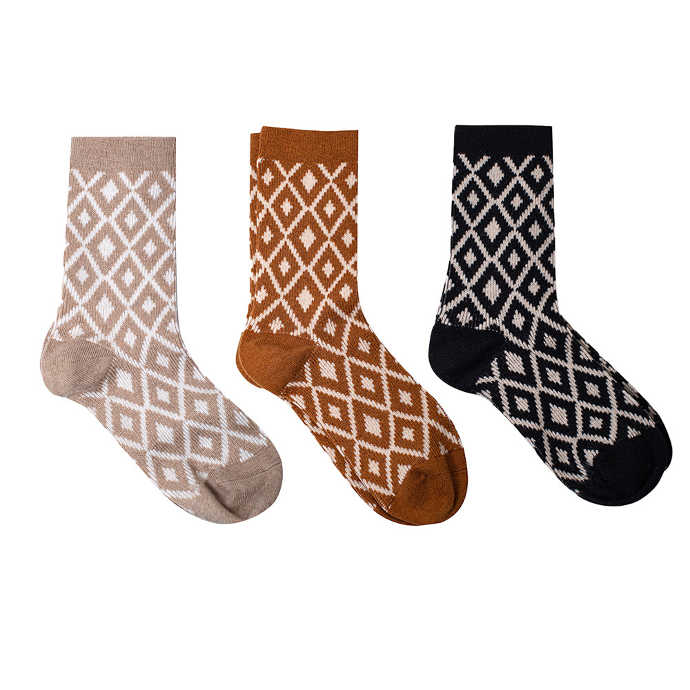 TOP家 实穿高搭配 法式复古菱格纹丝光羊毛高弹力松软脚口中筒袜