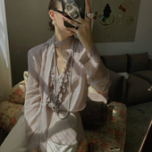 浪漫松弛感 法式 复古廷风重工荷叶边V领长袖 TOP家 松紧腰衬衫 女