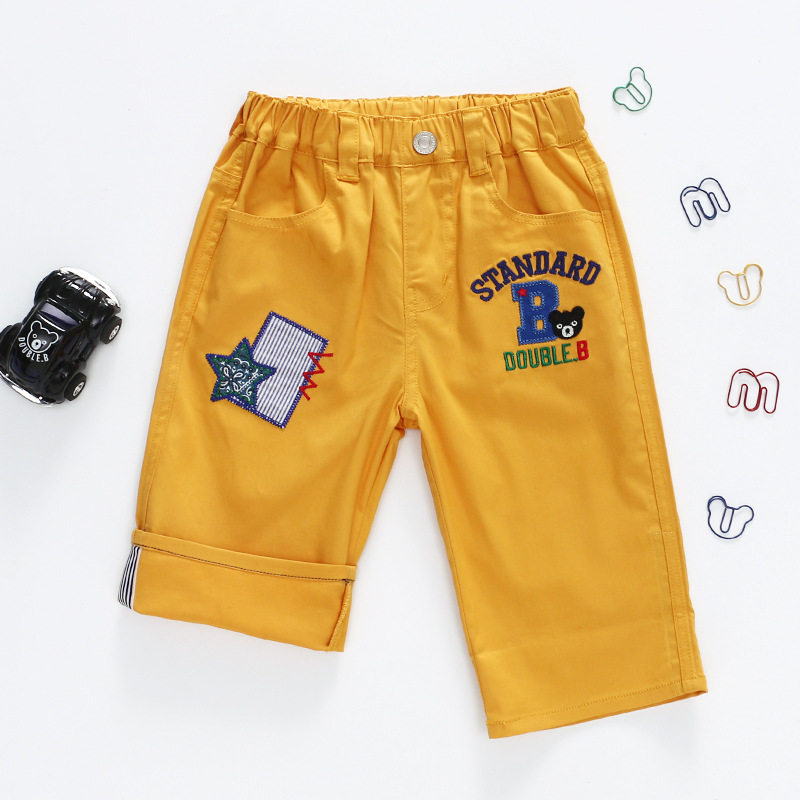 儿童短裤日系男童卡通五星字母黑熊短裤五分裤