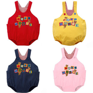 卡通字母格田鸡裤四色可选日系童装婴儿宝宝红色藏青色粉色黄