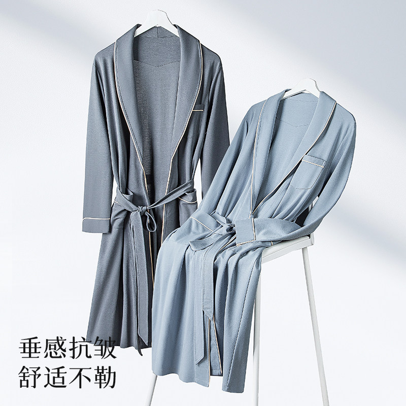 LYOCELL TENCEL DRESSING GOWNS MENS FOUR SEASONS SPRING AND AUTUMN LONG BATHROBES MORNING ROBES WINTER PAJAMAS LOUNGEWEAR