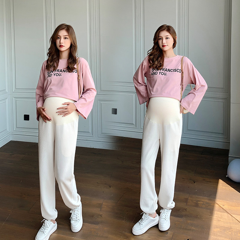 孕妇打底裤外穿春秋新款托腹裤秋装宽松大码休闲雪尼尔阔腿裤长裤