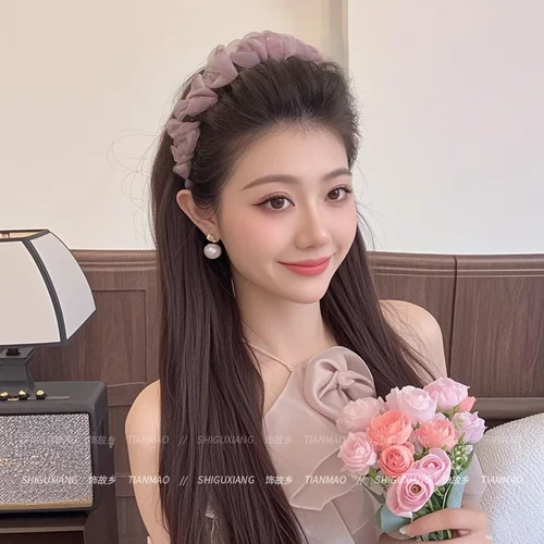 渐变网纱褶皱发箍女款高级感洋气发捆高颅顶显发量头箍氛围感头饰