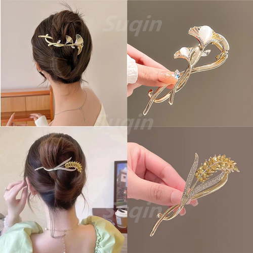 轻奢水钻满天星麦穗发夹女后脑勺金属盘发神器青蛙扣扭夹发卡头饰