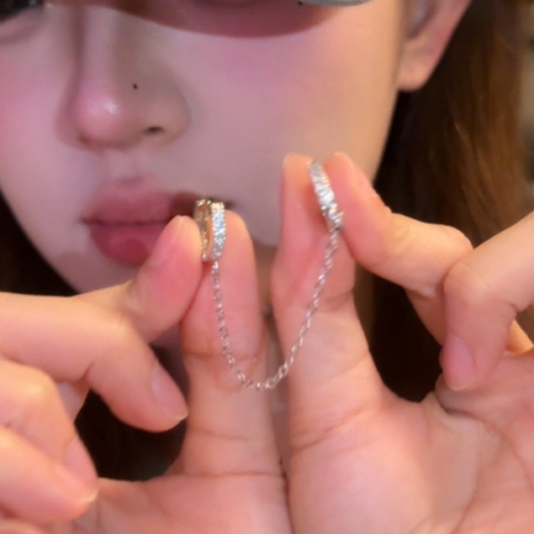 满钻双耳洞链条流苏耳扣气质连体耳环个性简约百搭耳饰高级感耳钉,饰品/流行首饰/时尚饰品新,耳环,淘宝优惠券,粉丝福利购,淘宝优惠卷