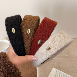 秋冬毛呢金标宽边发箍女款 洋气压发卡头饰 高级感日常外带头箍时尚