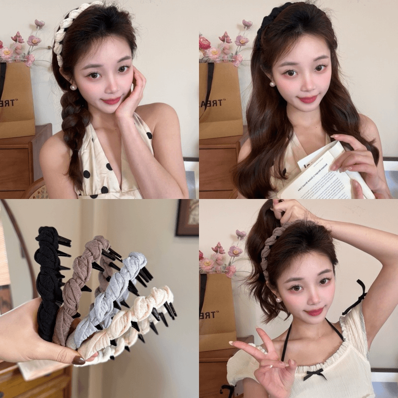 布艺麻花波浪发箍女款洗脸带齿防滑压发卡高颅顶头箍两戴碎发整理