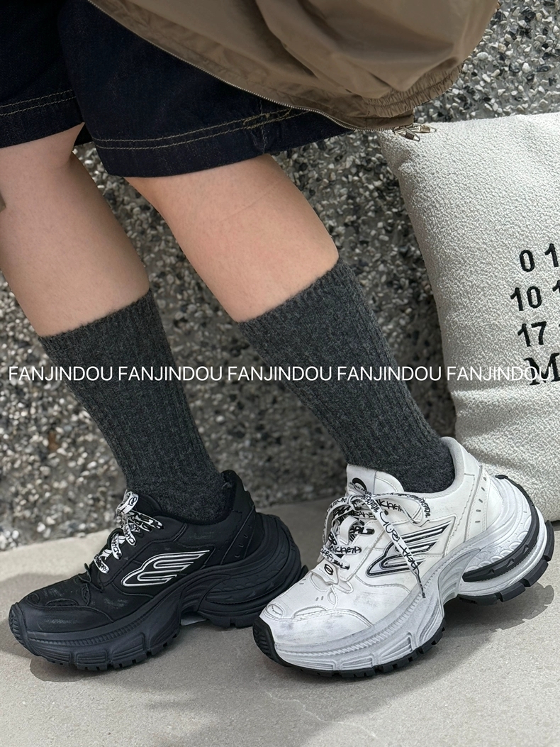 金豆欧货2025秋季新款真皮厚底老爹鞋女休闲运动鞋做旧牛皮帅单鞋