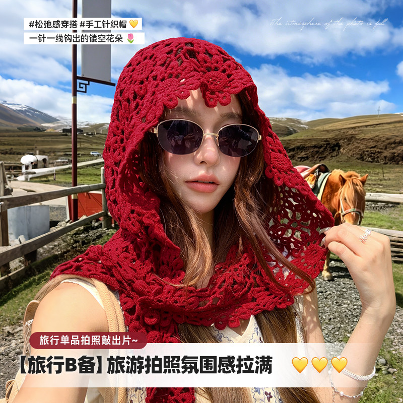 新疆草原旅游拍照镂空蕾丝帽子女