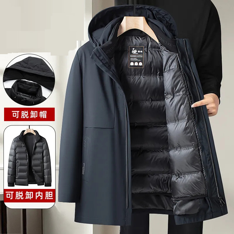 【90鹅绒+可脱卸内胆】冬季男士羽绒服中老年爸爸装加厚保暖外套