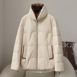 2025秋冬新款绵羊皮羽绒服女短款鹅绒加厚保暖外套海宁真皮羽绒服