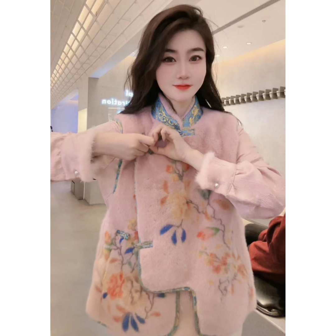 大码胖mm新中式国风提花盘扣立领气质马甲女冬装软糯保暖百搭外套