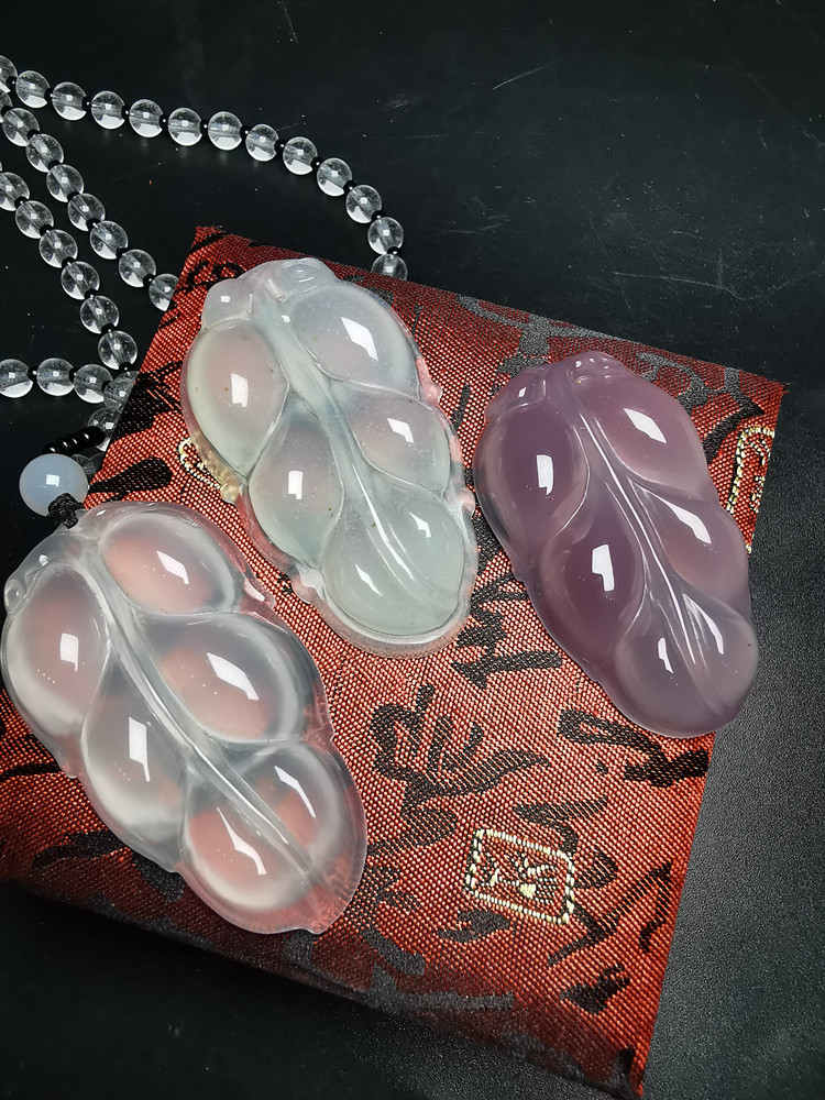 包邮/纯天然高冰荧光绿冰飘帝王紫玛瑙树叶子吊坠/玉髓毛衣链挂件