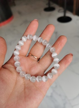 满100包邮/白色猫眼荧光女士手串/水晶玻璃手链8毫米/佳飞龙玛瑙