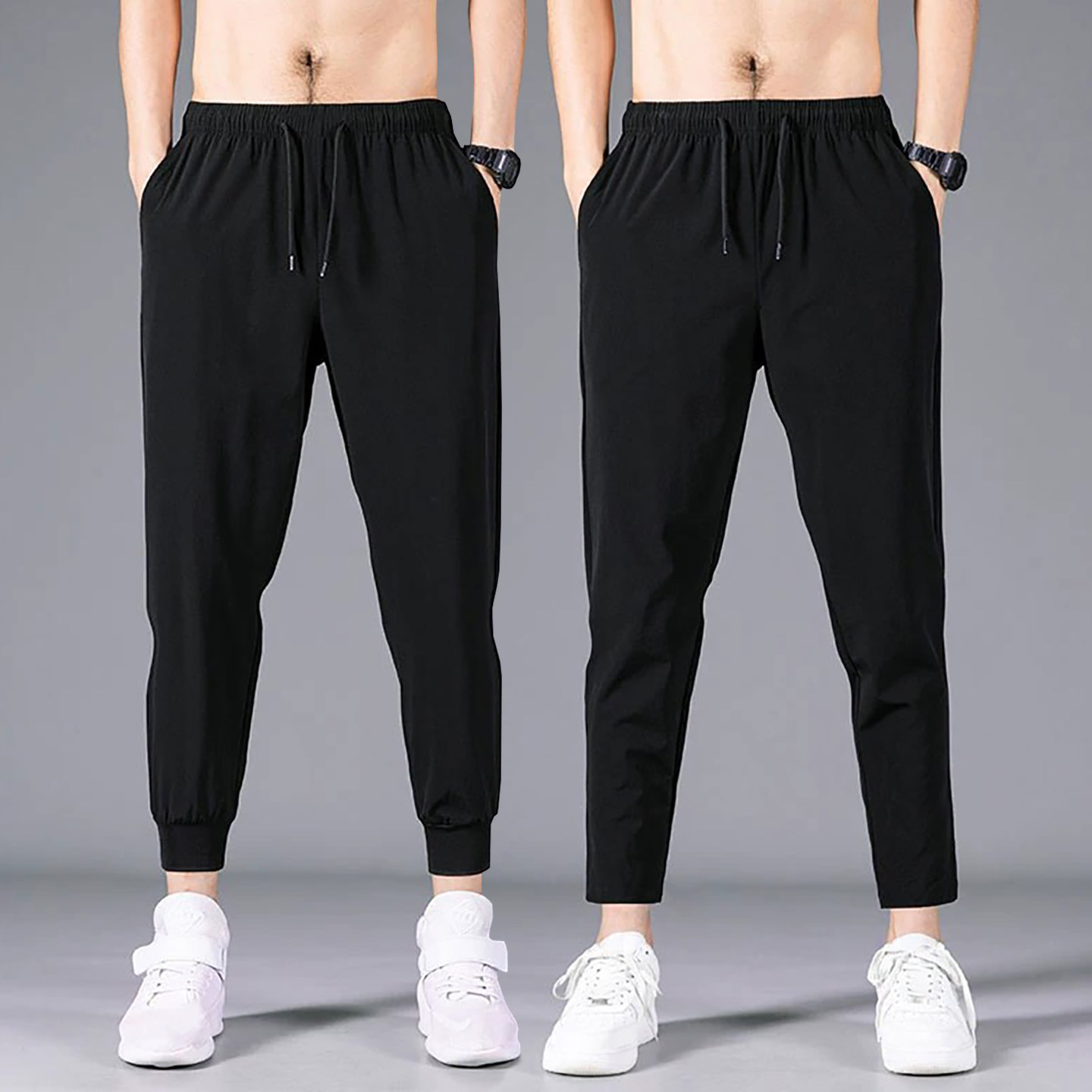 冰丝休闲裤男宽松夏季2026新款修身直筒束脚裤子男薄款九分运动裤