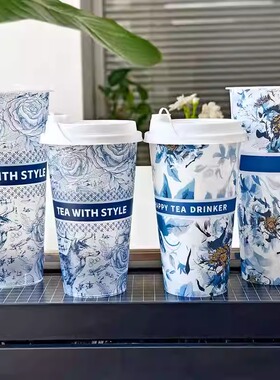 国风膜内贴注塑杯90口径500ML700毫升奶茶杯定制食品级材质可定制