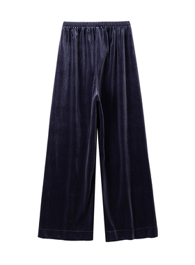 垂感显瘦金丝绒小个子直筒裤女松紧腰宽松长裤黑色2026春秋休闲裤