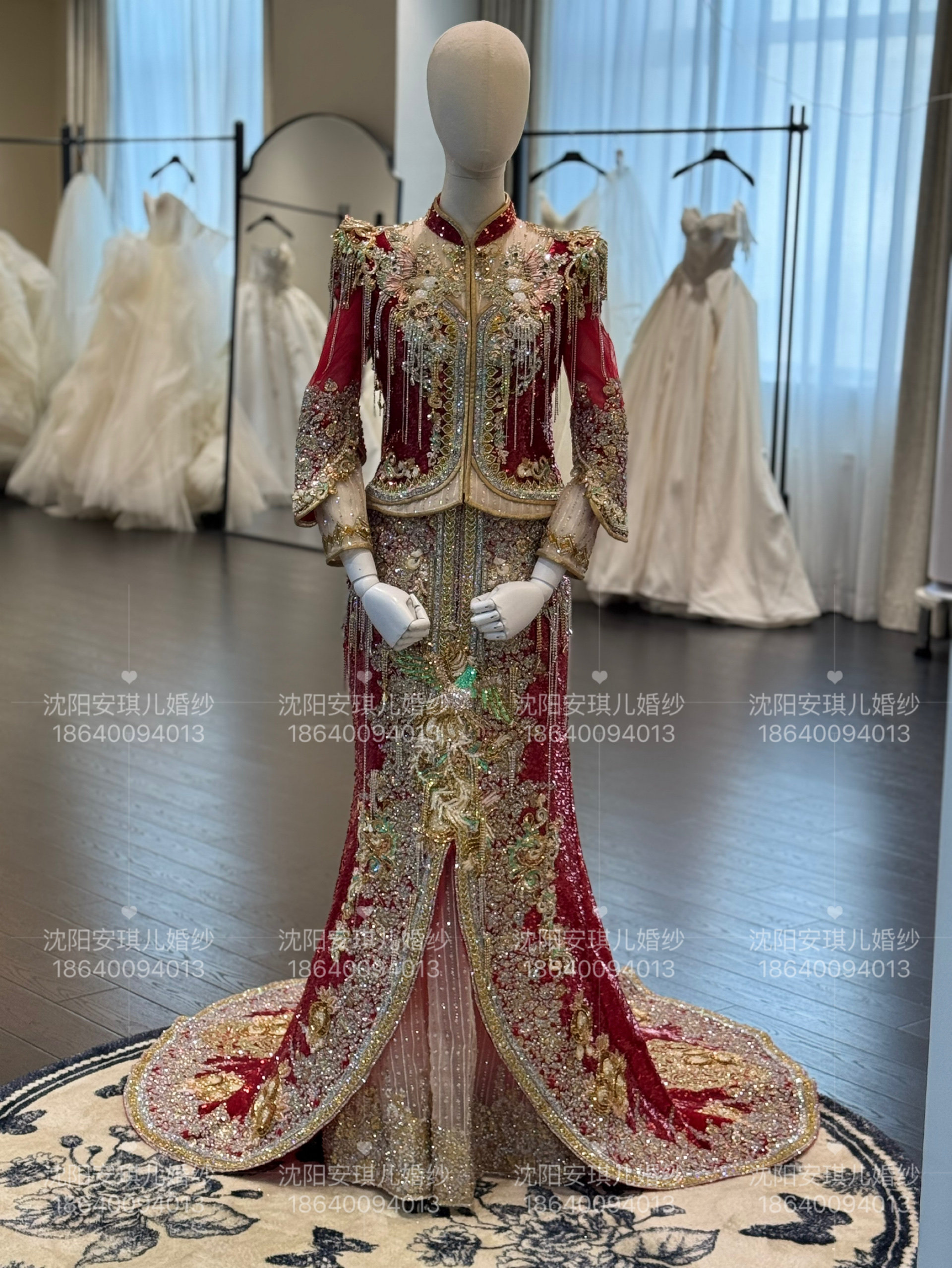 金宝人鱼公主正品鱼尾重工拖尾秀禾服新娘婚服中式嫁衣礼服裙出租