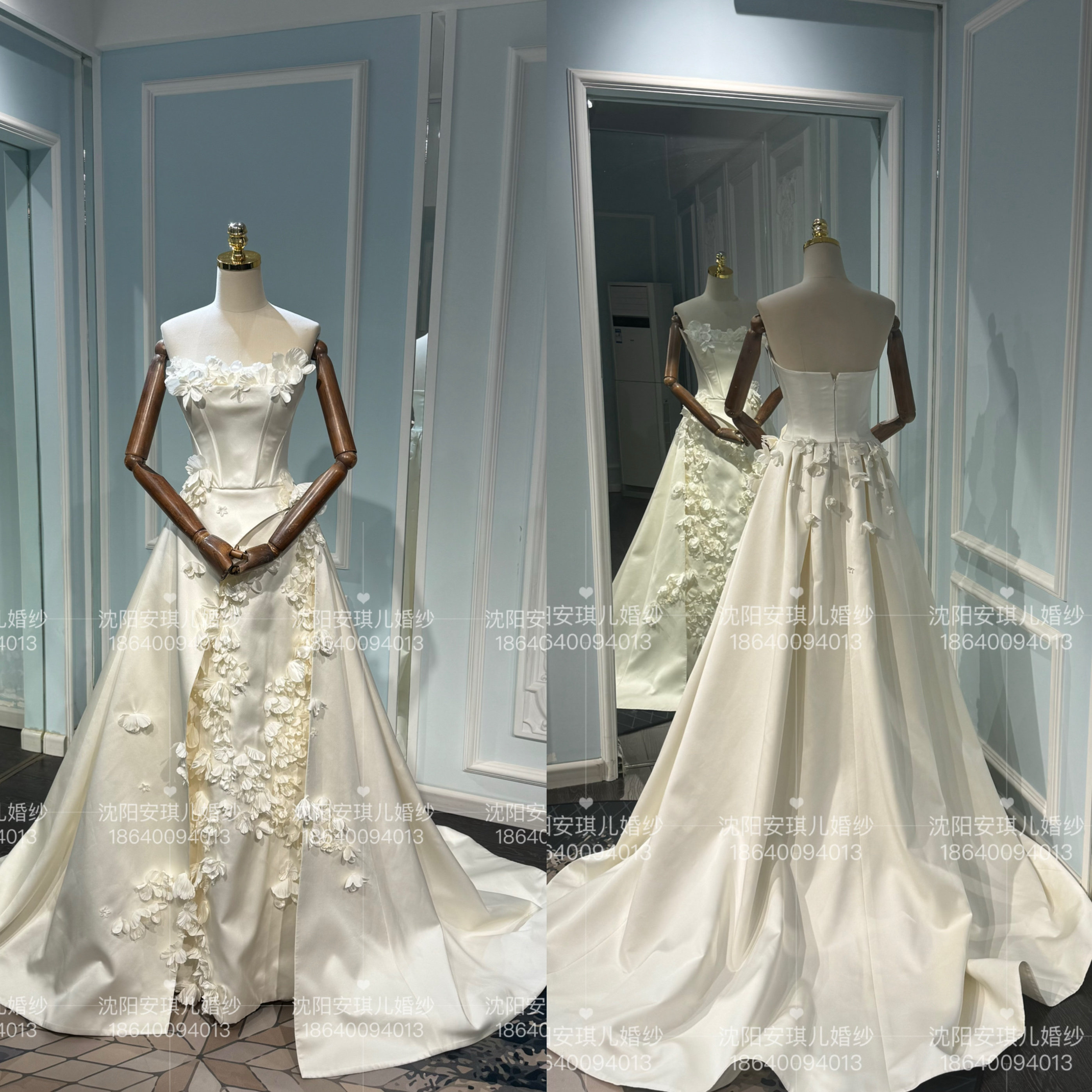 Nee bridal 正品新娘抹胸缎面婚纱高级礼服拖尾简约租借租赁出租