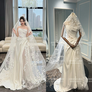 喜而here vows蕾丝轻婚纱礼服优雅草坪婚礼新娘结婚迎宾出门纱