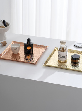 不锈钢锤纹收纳托盘玄关创意摆件置物盘多功能家居收纳盘整理盘