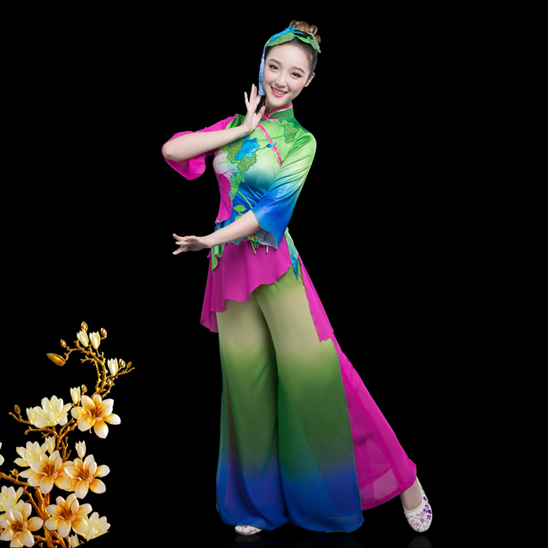 秧歌服演出服2018新款女成人中老年民族舞蹈服装扇子舞广场舞套装