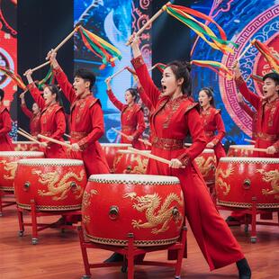 2025新款成人打鼓演出服装女中国风腰鼓开场舞龙鼓舞锣鼓敲大鼓冬