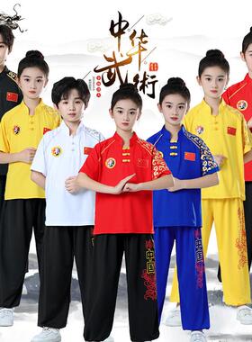 送扇子武术服装T恤服服牛奶丝武术服装儿童武术训练表演太极儿童