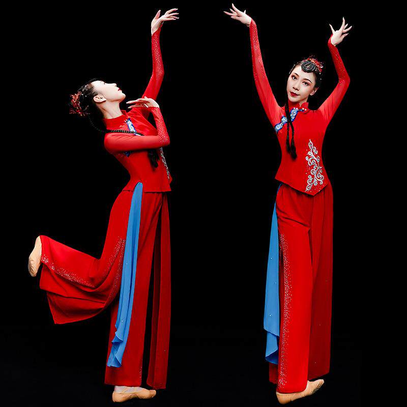 秧歌服演出服女2025新款红色九儿舞蹈服装打鼓服古典舞扇子舞腰鼓