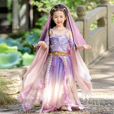 唐宫夜宴汉服女童儿童唐装飞天舞蹈大唐公主襦裙敦煌古装演出服装