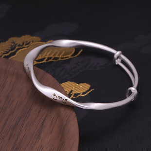 白铜镀银手镯猫银镯子莫比乌斯复古推拉调节实心手镯学生年轻款