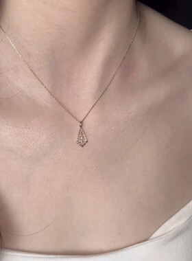 极简线条菱形缕空雕花项链女日系中古风感小众设计爆款锁骨链包邮
