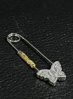 分色胸针金银拼色蝴蝶吊坠