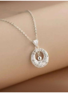 2026新款轻奢花丝平安扣镂空项链吊坠子女灵动吊珠锁骨链礼物包邮