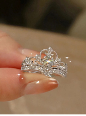 在逃公主戒指锆石戒女小众叠戴皇冠对戒闺蜜情侣对戒感2026年包邮