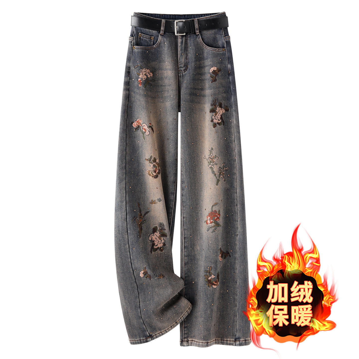 中国风刺绣牛仔裤女高腰直筒显瘦阔腿裤设计感长裤,女装/女士精品,大码裤装,淘宝优惠券,粉丝福利购,淘宝优惠卷