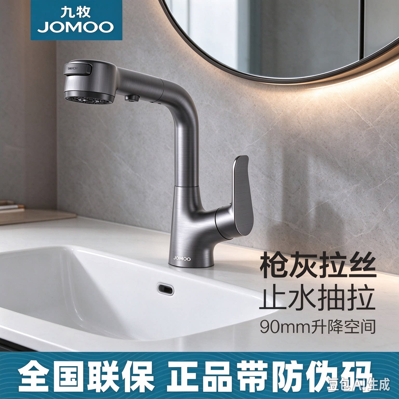 九牧面盆龙头升降抽拉一键止水龙头家用卫生间洗手脸台盆冷热水