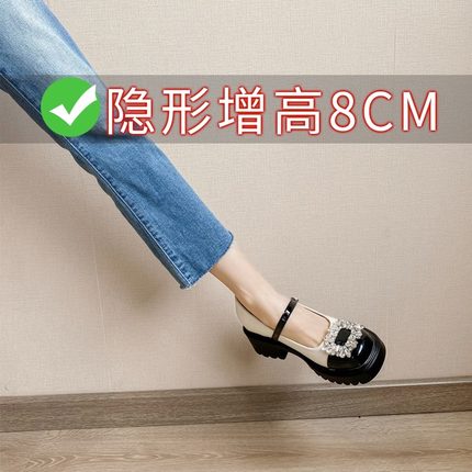 法式水钻玛丽珍女鞋2025年春秋新款厚底粗跟小皮鞋时尚内增高单鞋