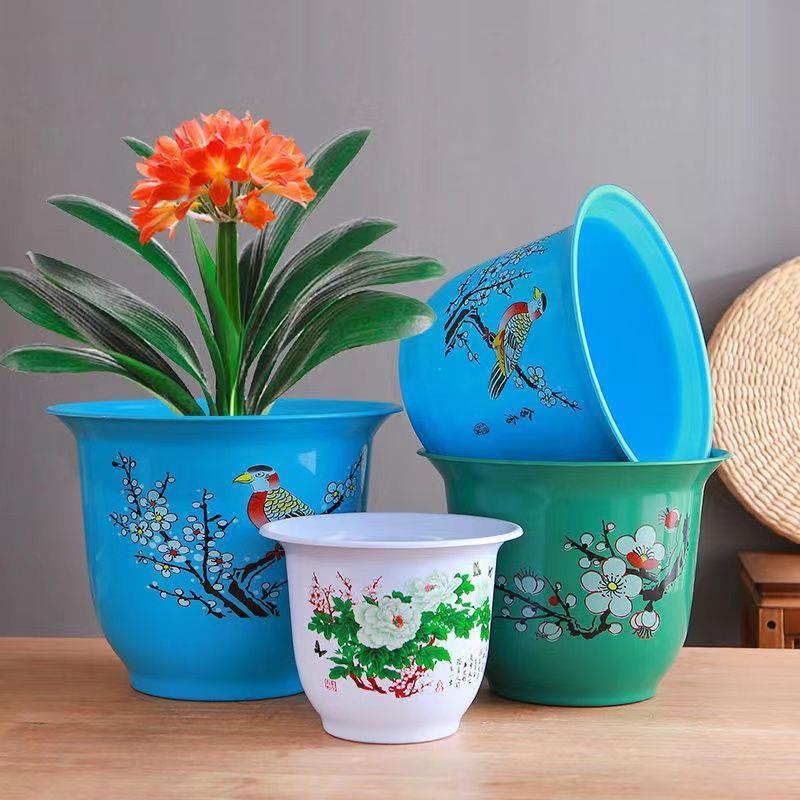 仿陶瓷加厚高档树脂花盆送托盘家用客厅防暴晒超便宜防晒清仓