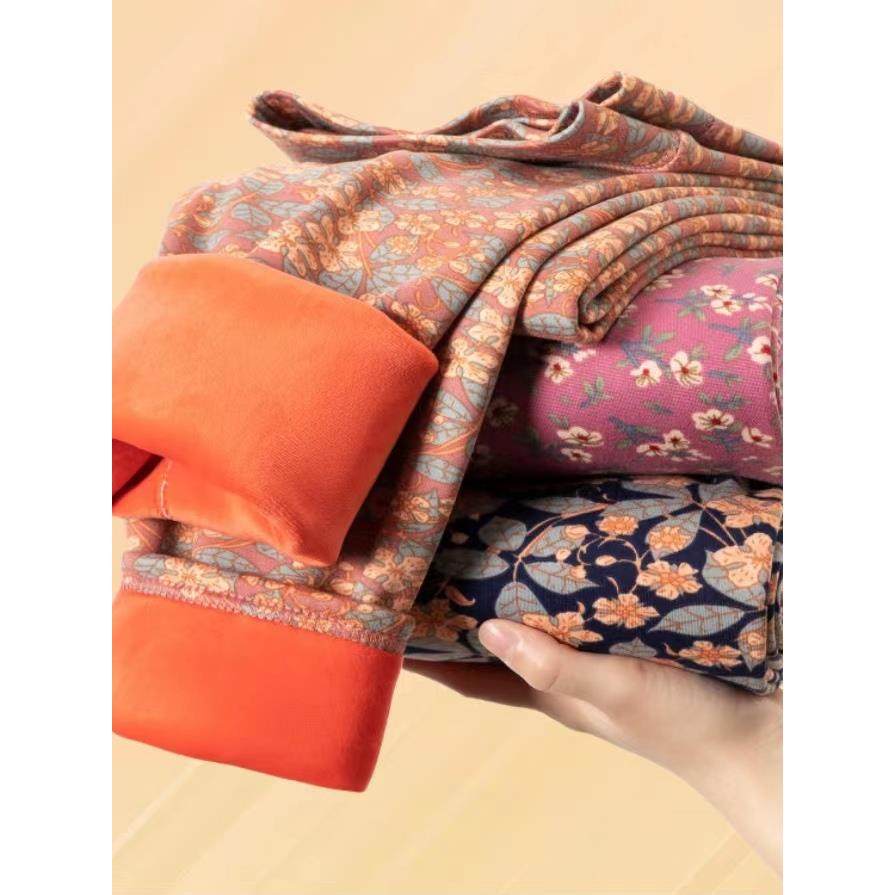 现货！冬季加绒中老年妈妈碎花打底裤外穿秋裤高腰秋冬保暖裤