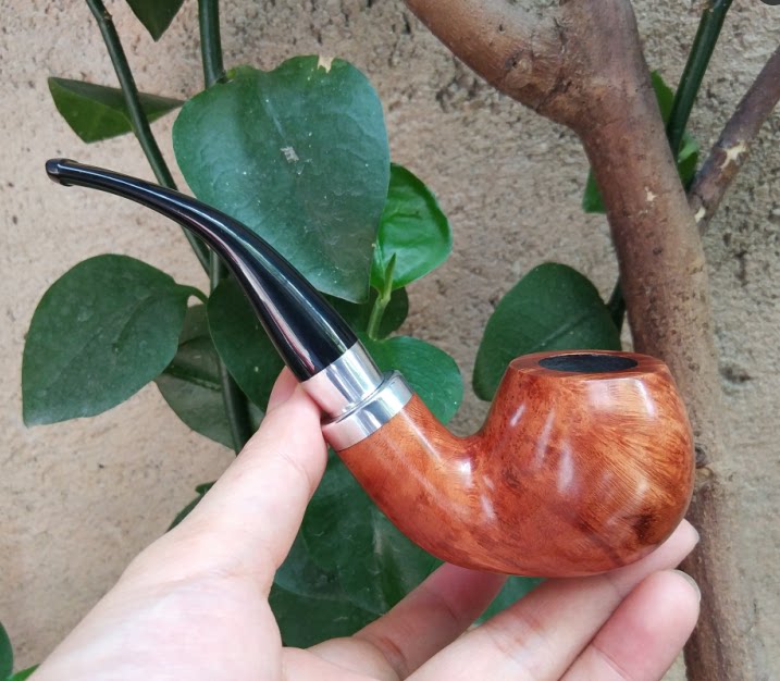 进口石楠木手工实木大块料大号9MM双铝圈似彼得03弯式苹果款烟斗