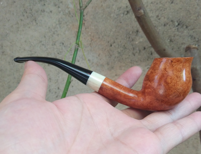 进口石楠木根实木手工中号微弯郁金香花款烟斗9MM烟道送配件包邮