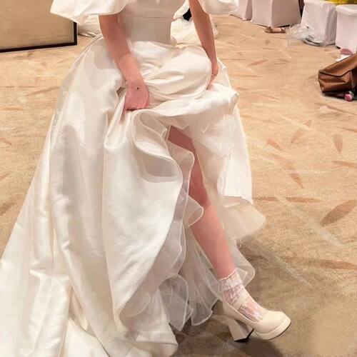花婉婚鞋婚纱神器厚底鞋法式仙女风矮子乐松糕鞋增高小个子新娘鞋