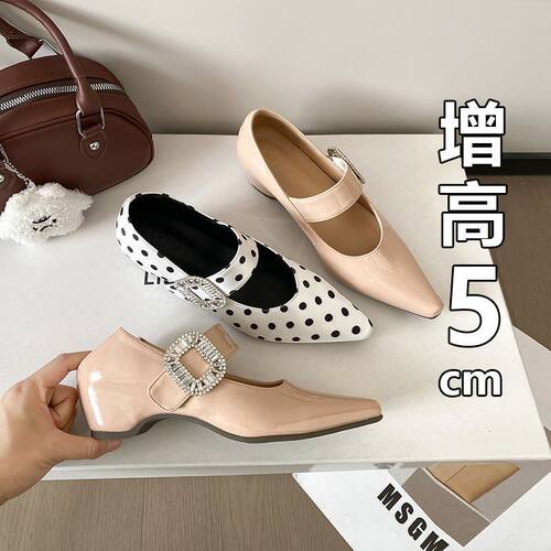 内增高~5CM尖头玛丽珍女鞋小个子不累脚女鞋一字带软底通勤单鞋女