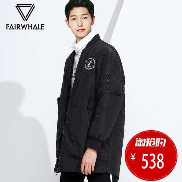 Mark Fairwhale 马克华菲 17年冬季新品 中长款 时尚棒球领男式羽绒服 优惠券折后¥438包邮(¥538-100)