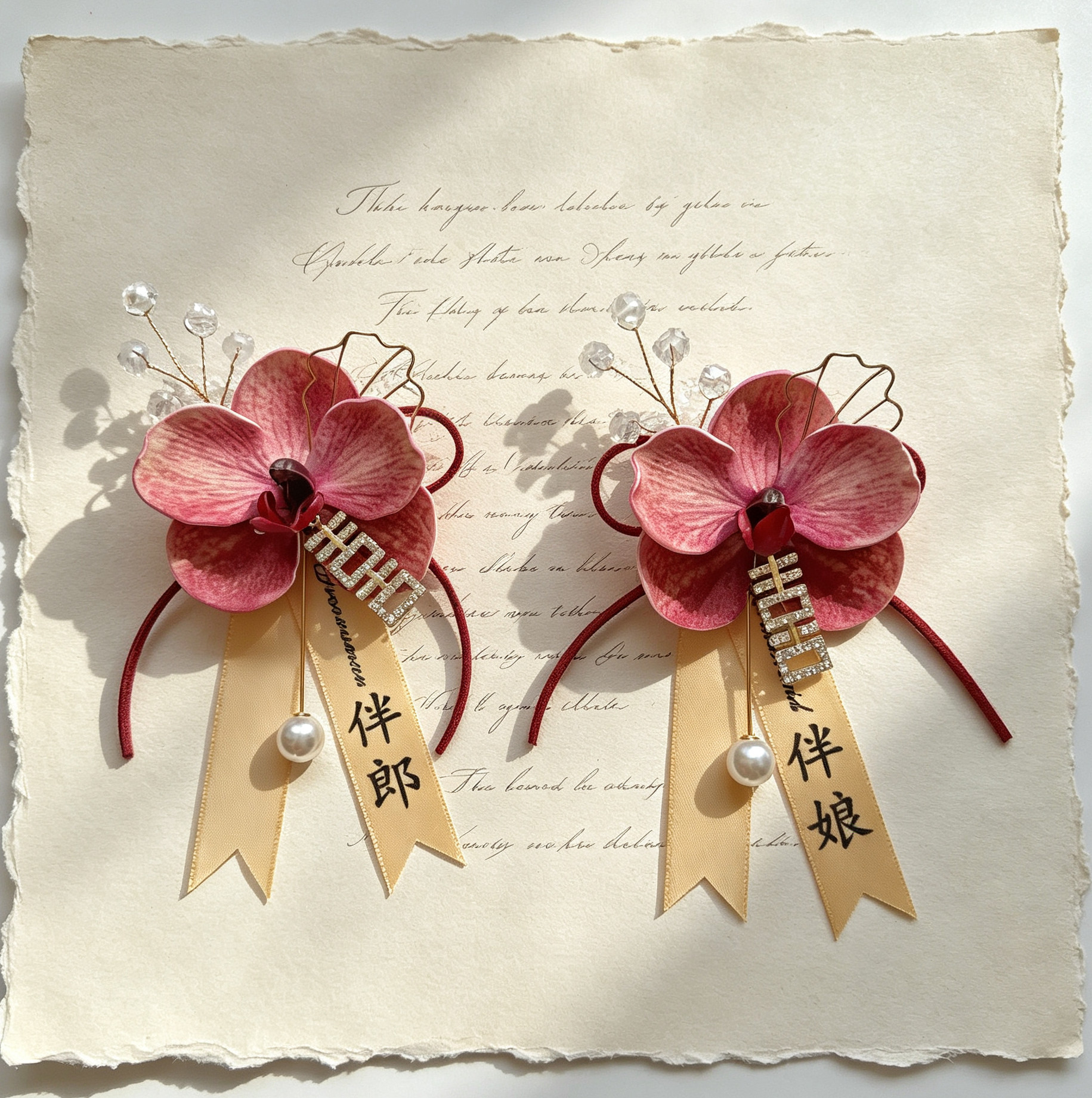 胭红蝴蝶兰新郎新娘婚礼胸花伴娘手腕花父母简约仿真花胸针全套
